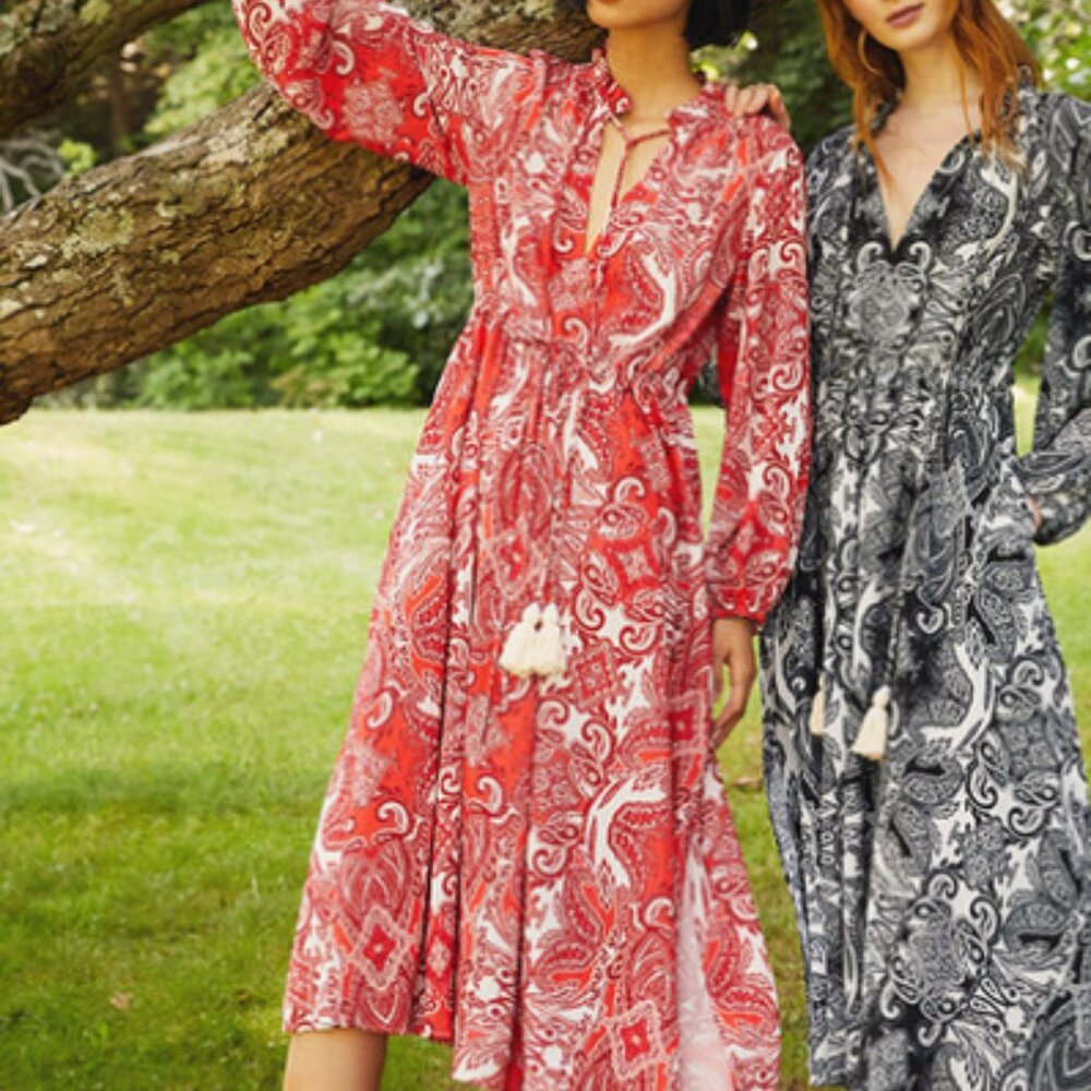 Cara Cary NYC Tanglewood Dress Red Paisley L